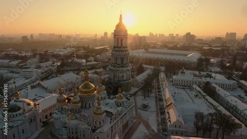 National Kyiv-Pechersk Historical Cultural Preserve. Aerial. Ukraine. Kyiv. Winter
