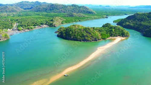 Sandbar be a stunning feature of tropical sea, and the drone footage can help to showcase its beauty and unique characteristics. (Dragon Spine Beach, Thailand). tourist attractions concept. 4K
 photo