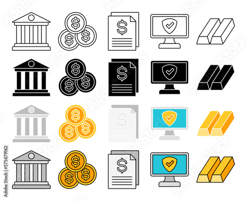 Set of Money and Financial in flat style isolated