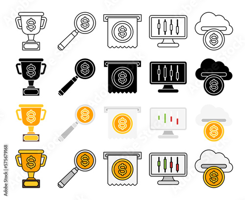 Set of Money and Financial in flat style isolated