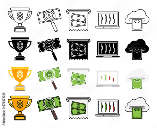 Set of Money and Financial in flat style isolated