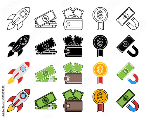 Set of Money and Financial in flat style isolated