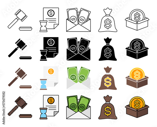 Set of Money and Financial in flat style isolated