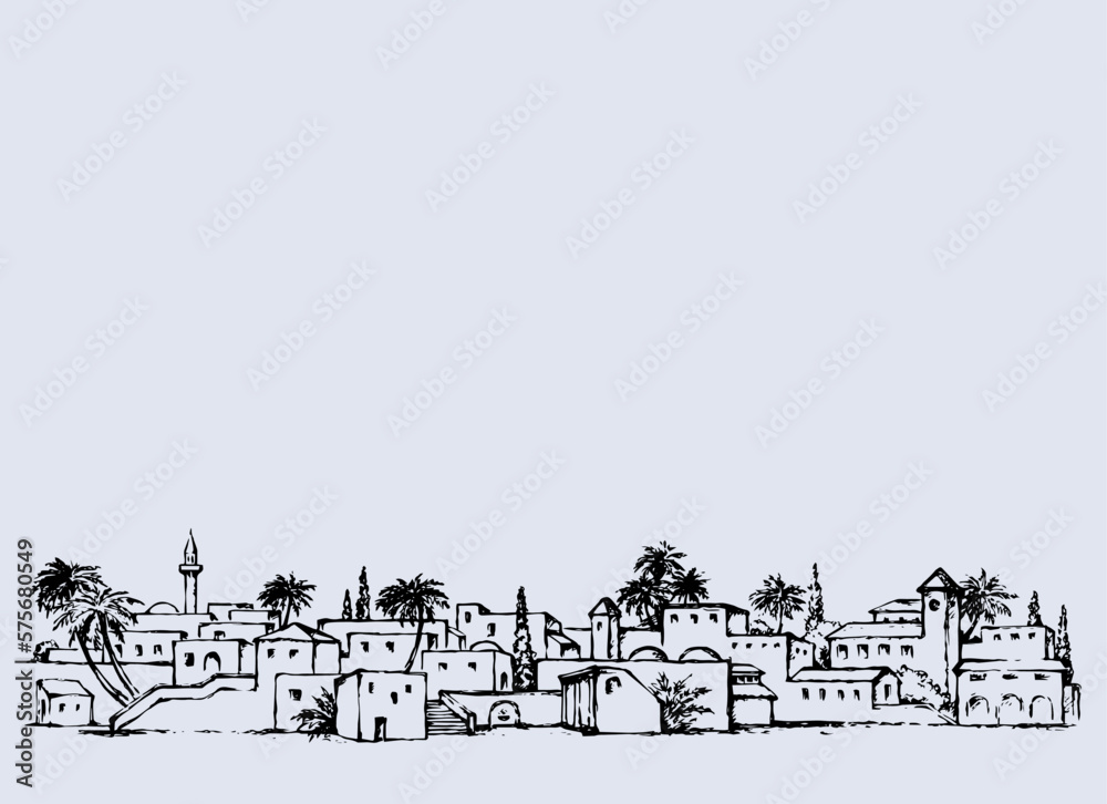 City in a desert. Vector drawing