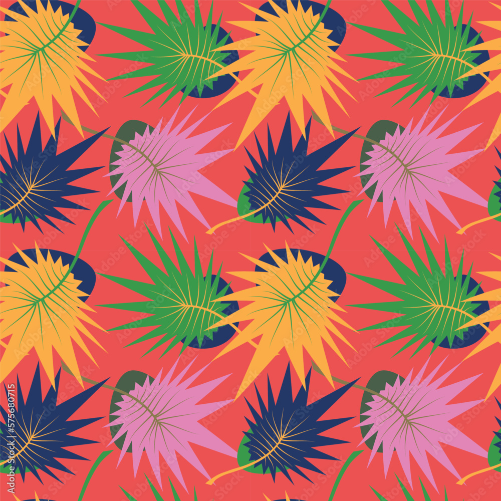 palm leaves pattern, bright summer background
