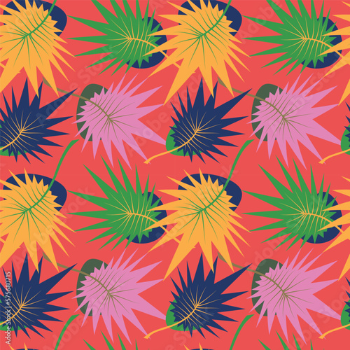 palm leaves pattern, bright summer background © RomanWhale studio