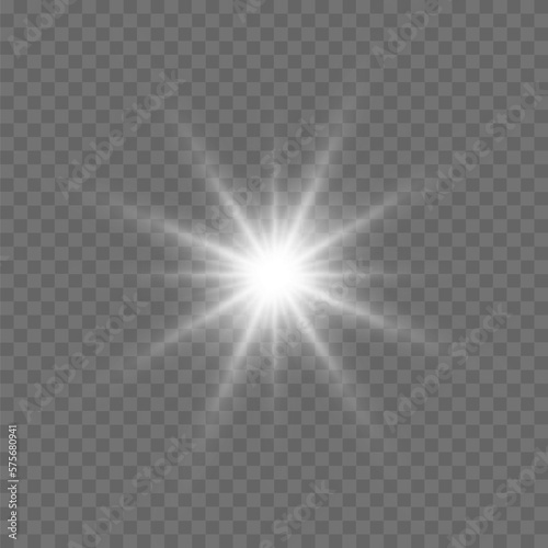 Beautiful bright magical rising star with bright rays. Flickering light vector graphics.
