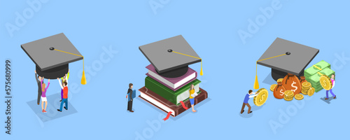 3D Isometric Flat Vector Conceptual Illustration of Education and Scholarship, Education Loan
