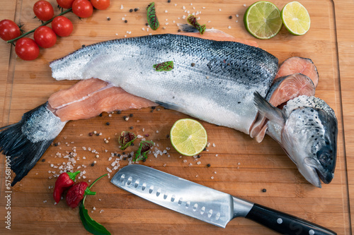 Fresh raw salmon fish on th...