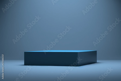 Platform or empty pedestal. Podium for product. Blue Box.