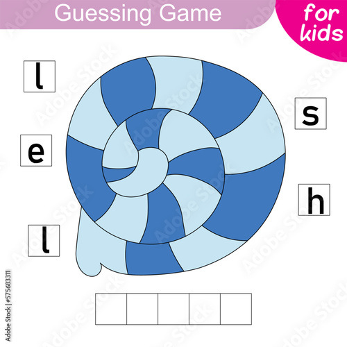 Guess the word. Shell. Logic puzzle game for kids to learn English words.