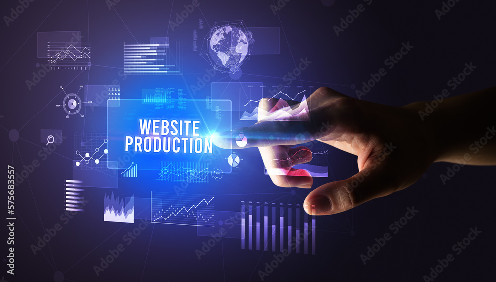 hand touching digital button, modern technology concept