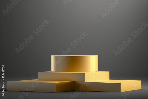 Platform or empty pedestal. Podium for product.
Yellow box