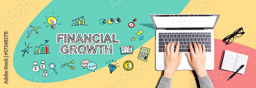 Financial growth with person using a laptop computer
