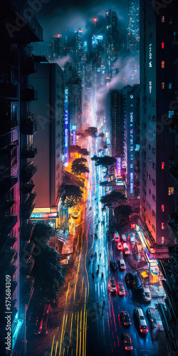 Imaginary futuristic Hong-Kong by night - generative AI