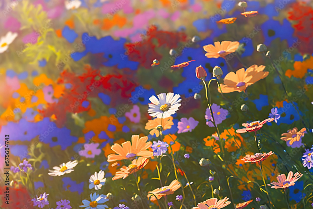 Vibrant Spring Flowers Illustration. Ai generated.