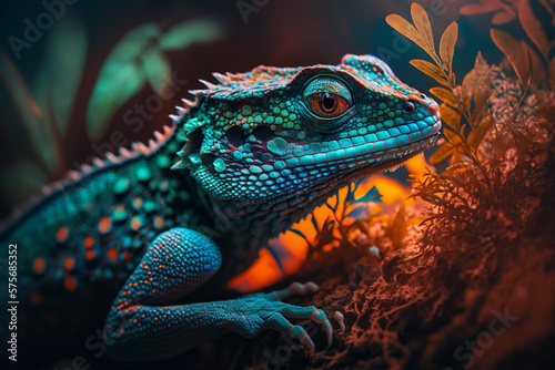 lizard  neon style  close-up  portrait  bright background  nature background  high quality  high detail  8k  Generative AI