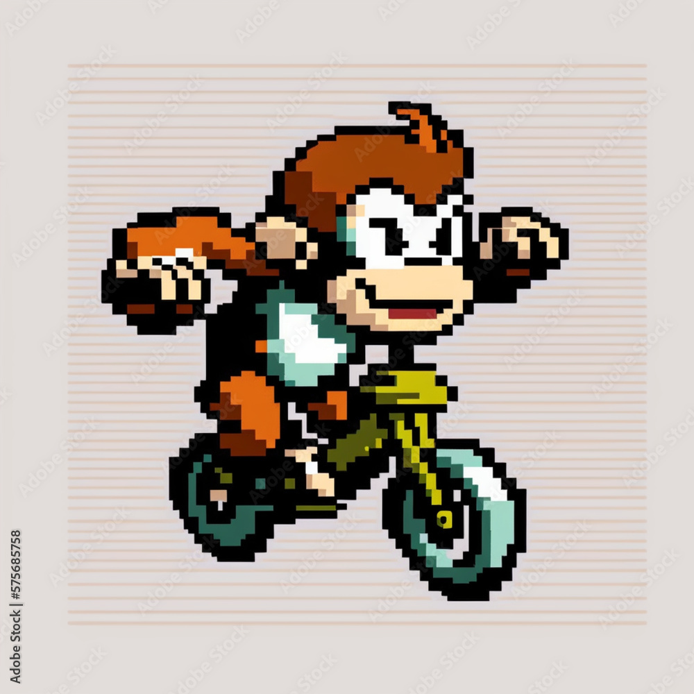 a stylistic scene of a monkey running using pixel art on a white background. The monkey should be the center of attention, with clean lines and strong, bright colors. The design shou, Generative AI a stylistic scene of a monkey running using pixel art on a white background. The monkey should be the center of attention, with clean lines and strong, bright colors. The design shou, Generative AI