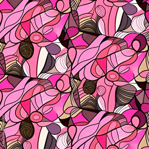 a pattern with abstract pink, cartoon, Generative AI