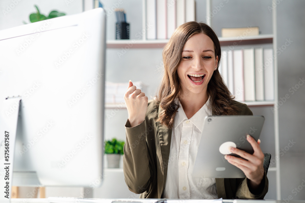 Beautiful woman running a company, a businesswoman who founded a new generation of startup companies, with management run by female leaders, female bosses. Business administration concept.