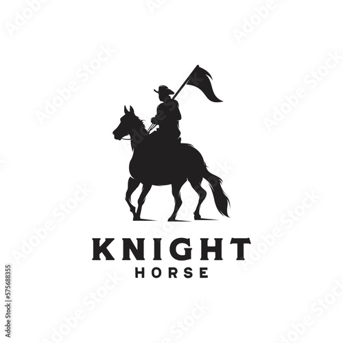 Horseback Knight Silhouette Horse Warrior Medieval logo design
