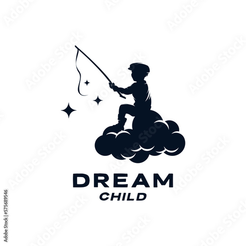 A child is fishing stars logo design