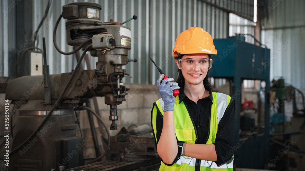 Portrait of Industrial engineers with machines at factory machines. Portrait of Industrial engineers with machines at factory machines.