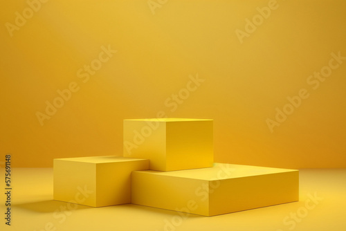 Yellow box. Platform or empty pedestal. Podium for the product.
