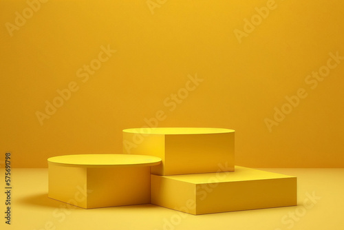 Platform or empty pedestal. Podium for product. Yellow.