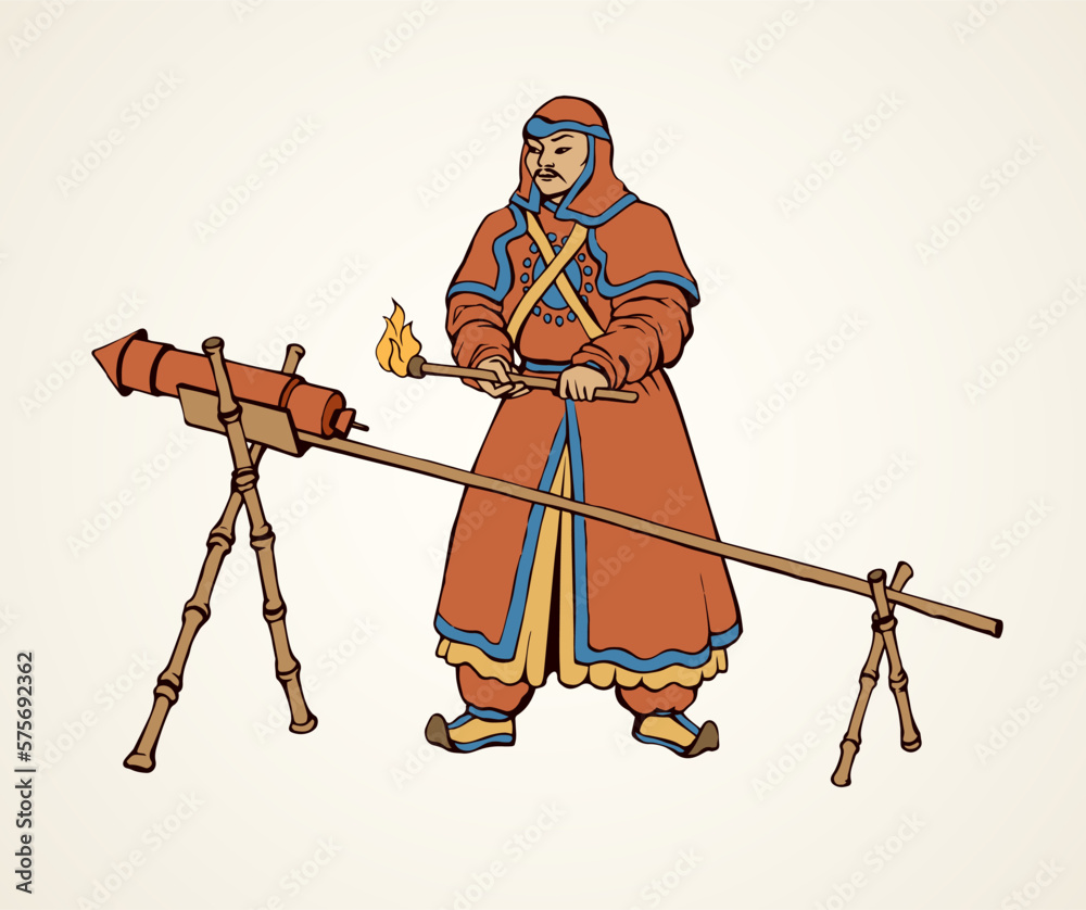 Vector drawing of Chinese warrior Stock Vector | Adobe Stock