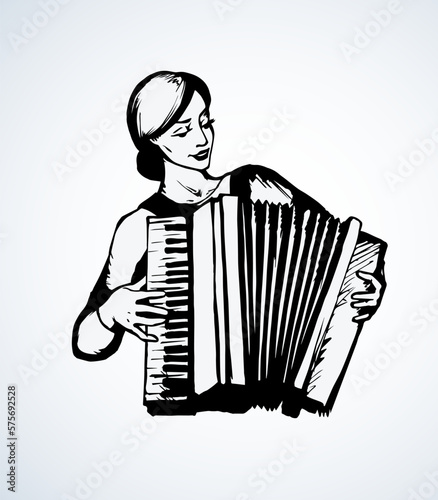 Lady plays the accordion. Vector drawing