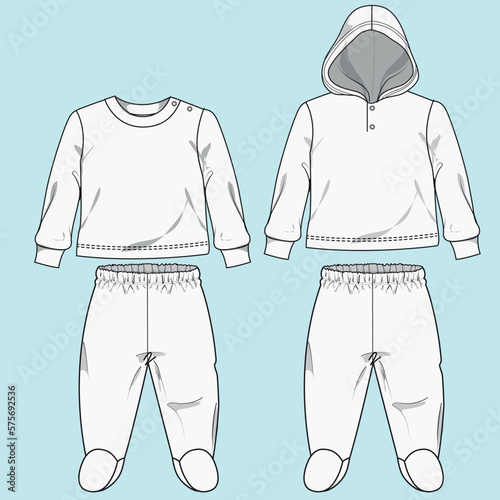 Flat drawing baby clothes design template kids fashion design