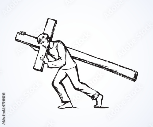 Men carry the cross. Vector drawing