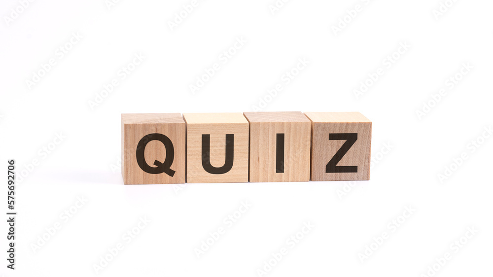 QUIZ inscription on wooden cubes isolated on white background QUIZ inscription on wooden cubes isolated on white background