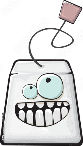 Cartoon tea bag characters isolated on white background. Funky paper tea bag character with eyes and mouth. Vector white teabag with clip art  emoji  label and sticker