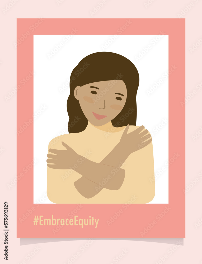Person portrait #EmbraceEquity Give equity a huge embrace. International Women's Day 2023 Embrace equity. Equal opportunities are no longer enough Vector illustration. Isolated Person portrait #EmbraceEquity Give equity a huge embrace. International Women's Day 2023 Embrace equity. Equal opportunities are no longer enough Vector illustration. Isolated
