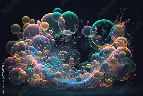 Colorful and delicate composition of soap bubbles. Generative AI