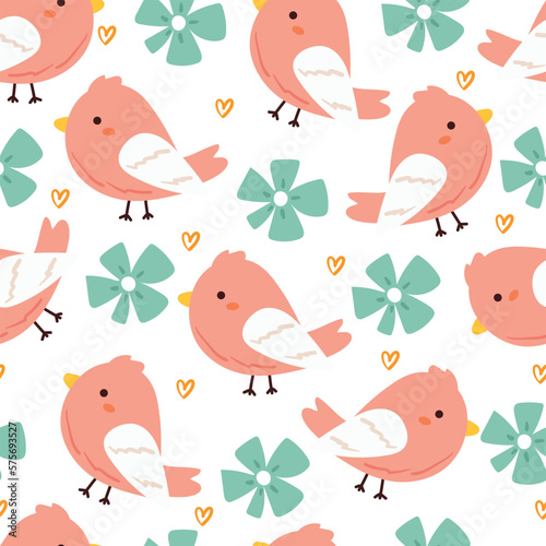 seamless pattern cartoon bird and flower. cute animal wallpaper for textile, gift wrap paper