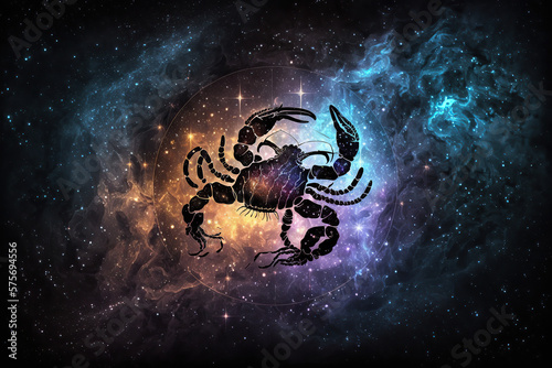 Scorpio zodiac sign against space nebula background. Astrology calendar. Esoteric horoscope and fortune telling concept  created with Generative AI