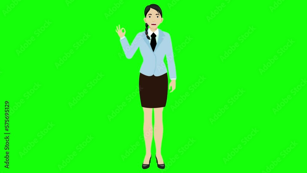 Video Stock Young woman cartoon characters shows ok sign with finger