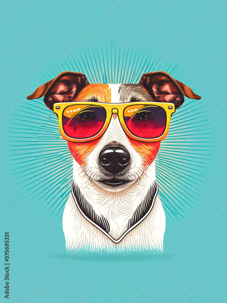 illustration of  russel dog with sun glasses 