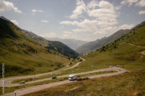 road in mountains with camper photo