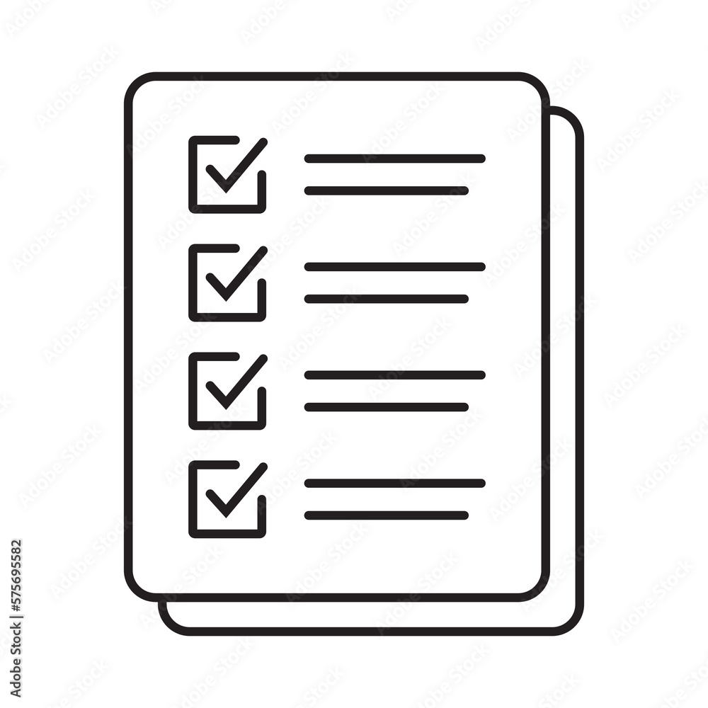 Checklist vector icon in line art style. Document icon, questionnaire icon, illustration isolated on white background for graphic and web design. Checklist vector icon in line art style. Document icon, questionnaire icon, illustration isolated on white background for graphic and web design.