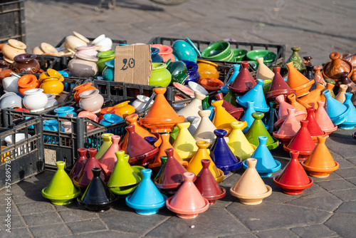 Tagine clay pots on display in Marrakesh