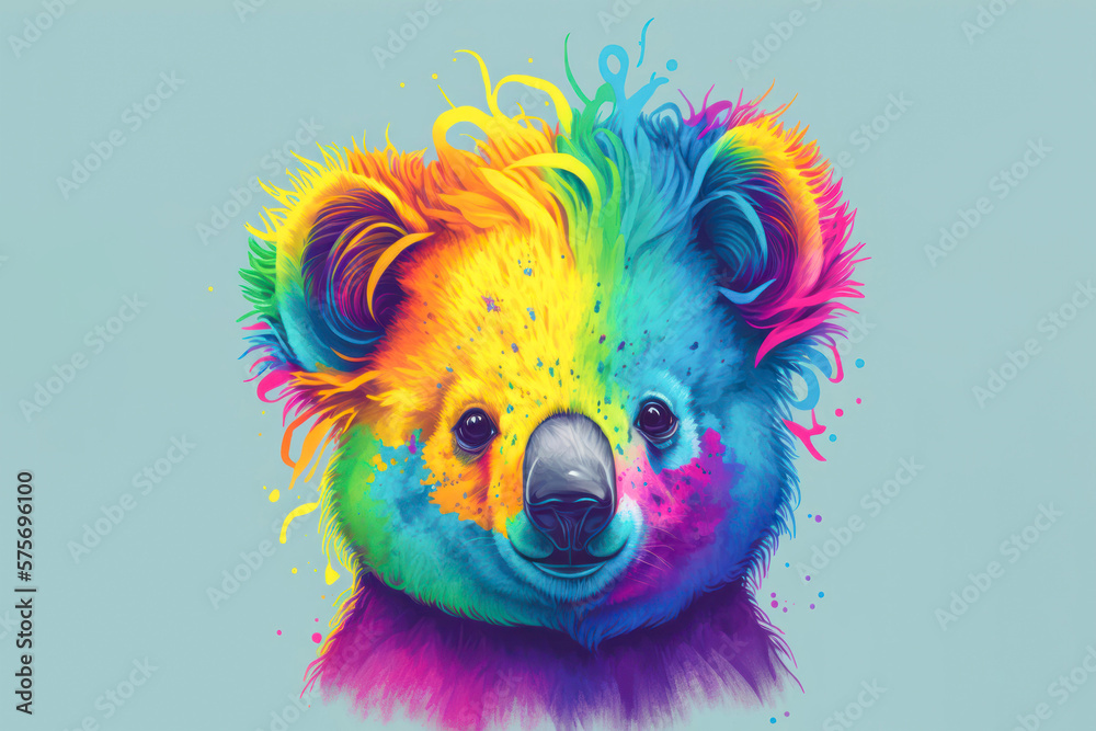 illustration of  koala head in rainbow colors