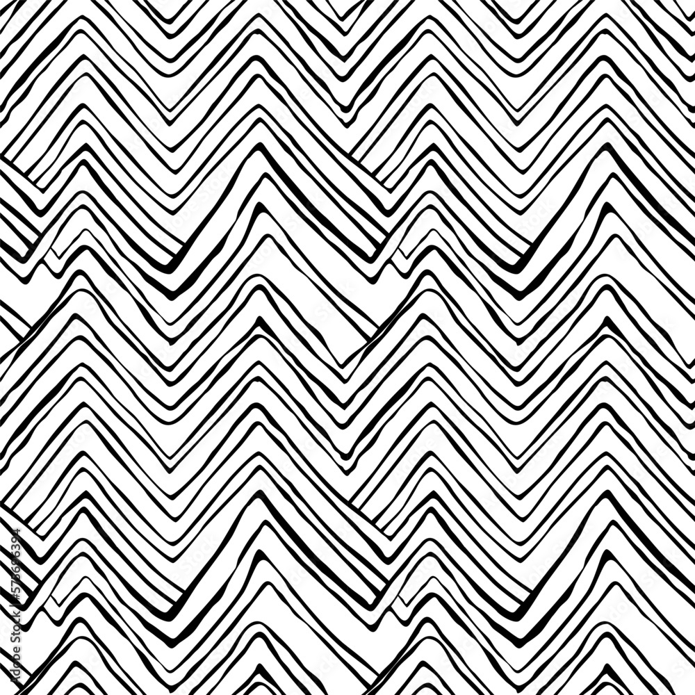 Seamless pattern with zigzag. Hand drawn black and white vector illustration.