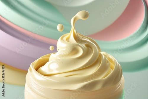 Beauty cosmetic cream stroke close up on pastel background. AI generation