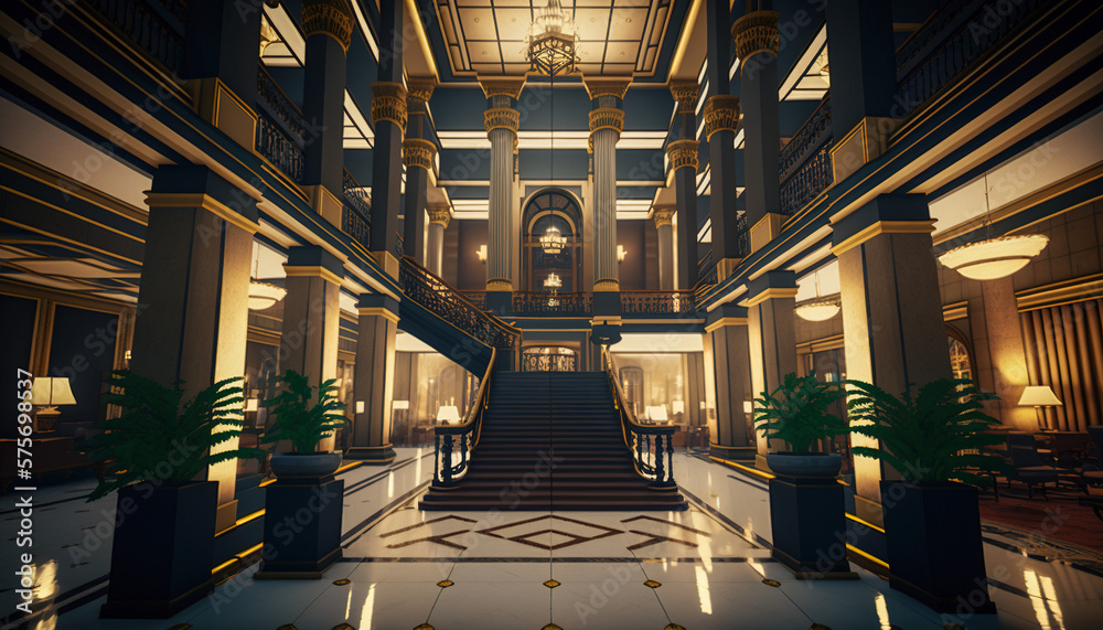 Unwind in Style, A Sophisticated Luxury Hotel Lobby with plants