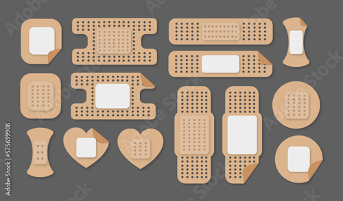 Adhesive bandage elastic medical plasters set. Illustration of medical plaster, elastic bandage patch