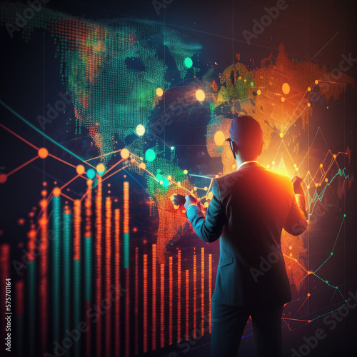 Business goal, Investor, international businessman analysis &economic and calculates financial data and target for long-term investments and profitability in future on digital data network